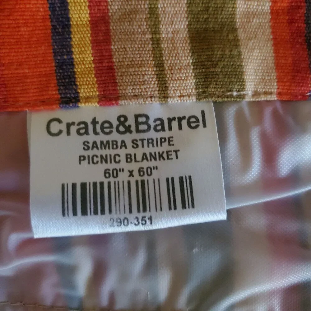 Crate & Barrel VTG Samba Stripe Table Cloth Picnic Blanket Multicolor 60x60